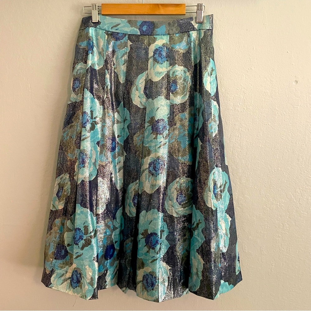 J Crew Pleated Metallic Floral Midi Skirt Size 6